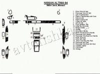 Декоративные накладки салона Nissan Altima 1994-1994 ручной, с часами, без OEM, 23 элементов.