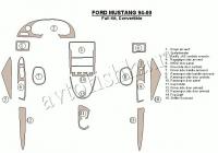 Декоративные накладки салона Ford Mustang 1994-2000 Откидная крыша, полный набор, 13 элементов.