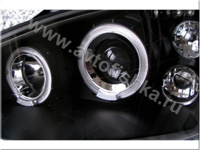 Ford Focus 1 (98-04) Europe+USA фары передние линзовые черные, со светящимися ободками, комплект 2 шт.